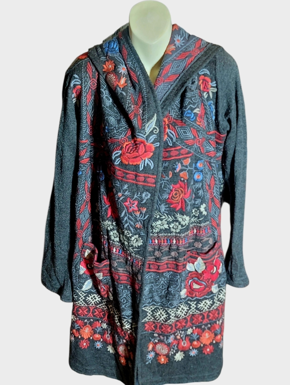 Johnny Was Biya Hooded Embroidered Tapestry Cardigan Women’s Small Boho Floral